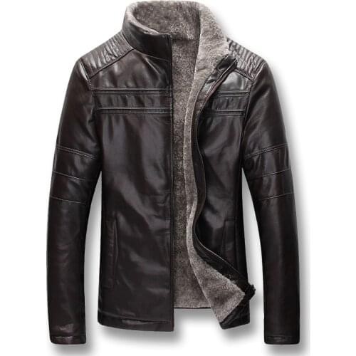 2019 Men Winter Thick Fleece PU Leather Jackets Coats Hombre Male Casual Fashion Slim Fit Large Size Zip Jackets Men