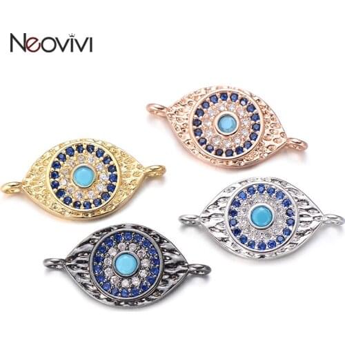 Neovivi Turkish Devils Eye Charms for Jewelry Making Micro Pave Blue Zircon Charm Beads fit Bracelets Necklaces DIY Accessories