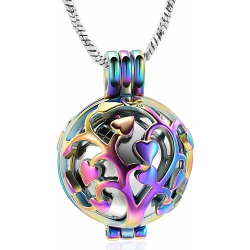 Tree of Life Urn Necklace Cremation Jewelry for Ashes Stainless Steel Hollow Ball Urn Locket Ashes Keepsake Memorial Jewelry