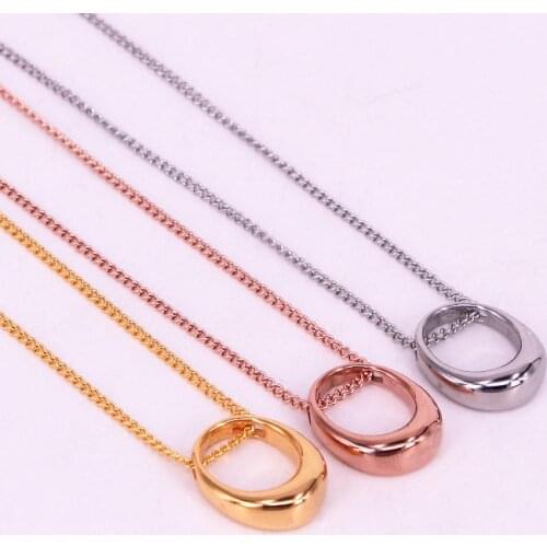 Occiden Style Stainless Steel Geometry Love Oval Chain Pendant Necklace Rose Gold Color Women Female Party Gift