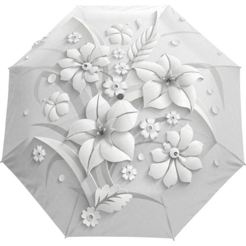 Full Automatic 3D Floral Guarda Chuva White Chinese Sun Umbrella 3 Folding Umbrella Rain Women Anti UV Outdoor Travel Sombrinha