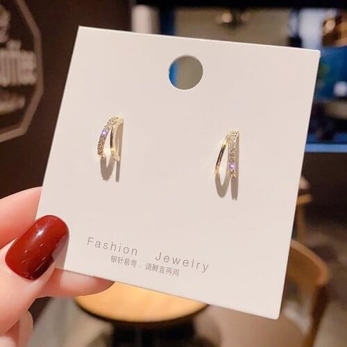 Korean Micro Pave Zircon C-shape Stud Earrings For Women Simple Elegant Gold Color Geometric Metal Oorbellen Fashion Jewelry