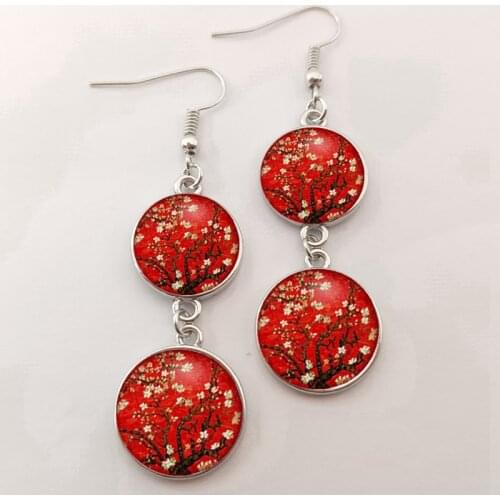 Van Gogh earring jewelry, flower earrings, glass cabochon earring jewelry