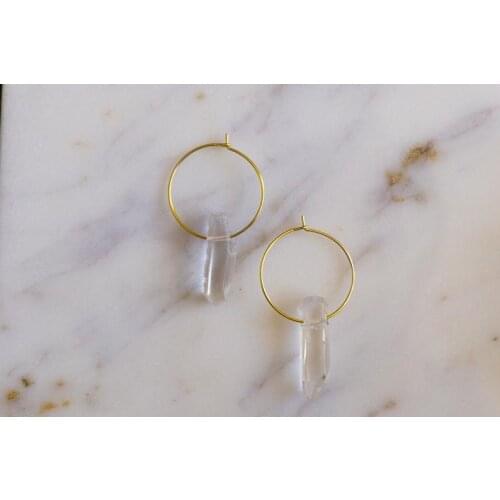Rough Crystal Silver and Gold Hoop Earrings/Raw Stone Earrings/Quartz Earrings/Crystal Jewelry