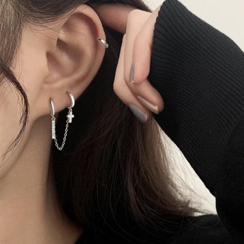 Siamese Double pierced ear buckle earrings 2021 new circle earrings Korean temperament net red simple and versatile earrings