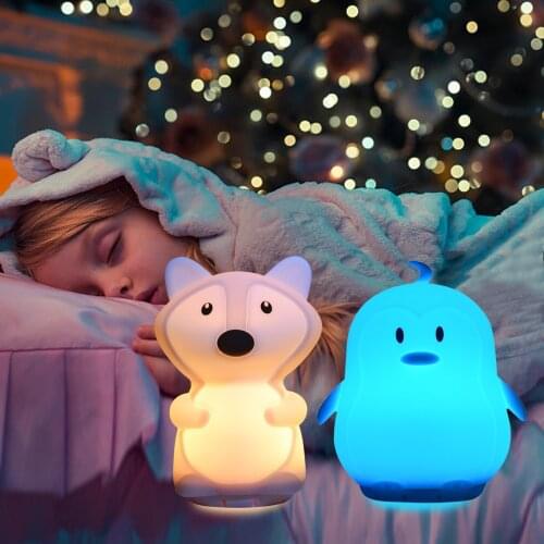 Fox Penguin Music Lamp Wireless Bluetooth Speaker Player USB Cartoon Silicone RGB LED Night Light for Children Kids Baby Gift