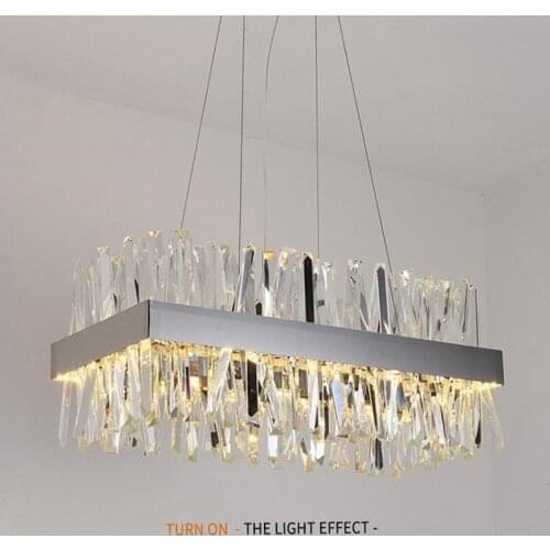 Modern hanging chandelier for living room Luxury rectangle kitchen island crystal lamps chrome led chandeliers for dining room