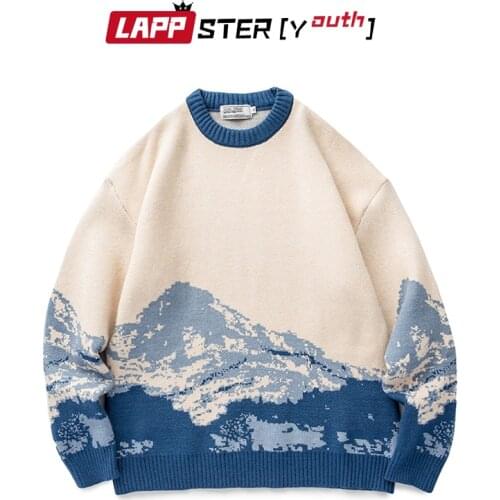 LAPPSTER-Youth Men Harajuku Moutain Winter Sweaters 2021 Pullover Mens Oversized Korean Fashions Sweater Women Vintage Clothes