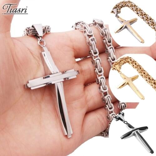 Tiasri Halloween Goth Chain On The Neck 5mm Byzantium Choker Men Women Necklace Cross Pendant Stainless Steel Jewelry Gifts