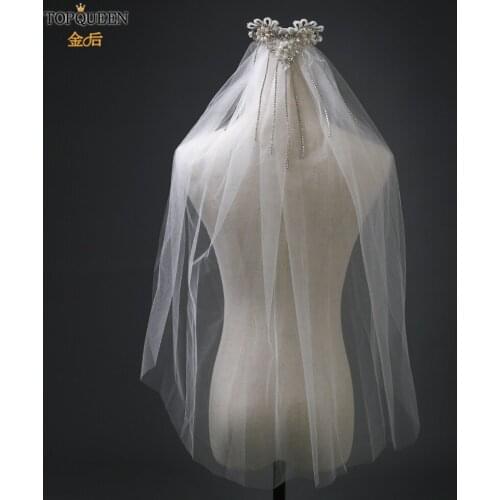 TOPQUEEN V18 Beautiful Flower Wedding Veil with Pearls White Ivory Bride Tulle with Diamonds for Marriage Party Hot Sell 2020