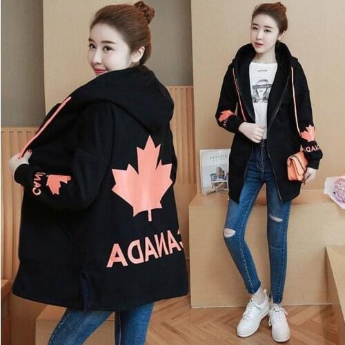 Autumn and winter plus fat plus plus size womens windbreaker medium long new fat sister loose Plush coat kpop hoodie sweatshirt