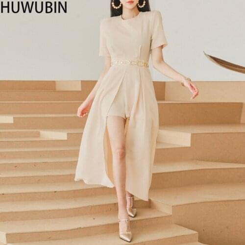 2021 Summer New Korean Womens Unique Slim Temperament Round Neck Belt Waist Slim Fashion Elegant Avant-Garde Dress