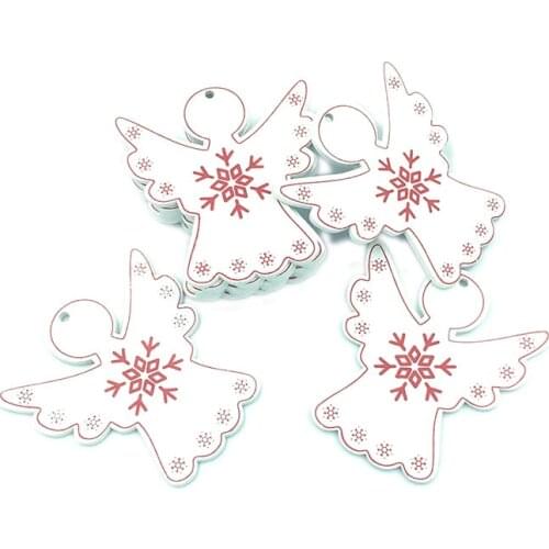 10PCS Wood Christmas Angel Pendant White Tags Christmas Tree Decorations Art Craft Ornaments DIY Xmas Decors