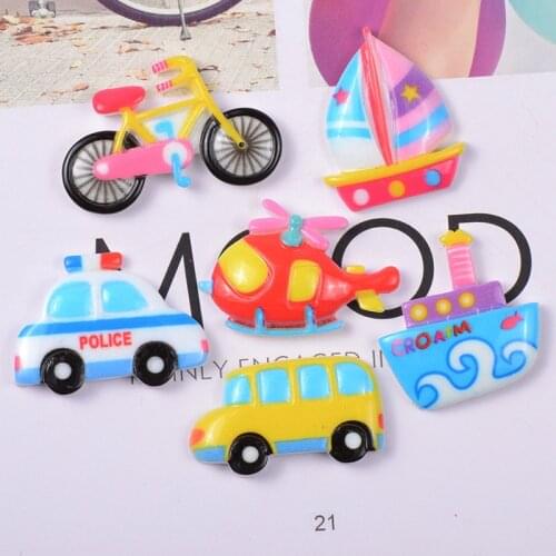 12PC/set Mix Style Car Bike Ship Flat back Resin Cabochons DIY Kawaii Flatback Cabochon For Hair Bow Center Accessories Crafts