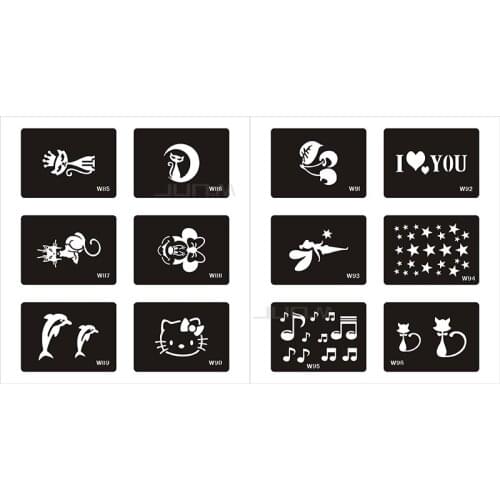 120 Designs Temporary Glitter Tattoo Stencils Book Airbursh Template For Flash Body Art Paint With Mixed Designs Card