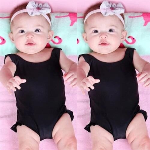 2021 Infant Toddler Baby Girls Swimsuit Black Swimwear Sleeveless Solid Color Bikini Summer Girls Bathing Suit Tankini