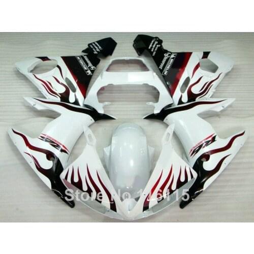 ABS full fairing kit fit for YAMAHA R6 2003 2004 2005 red flames in white YZF R6 fairings set 03 04 05 #15