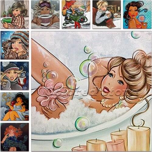 New Diamond painting Fat lady cartoon Woman Girl beautiful beauty 5D Full Square Drill embroidery Cross stitch Round mosaic FW07