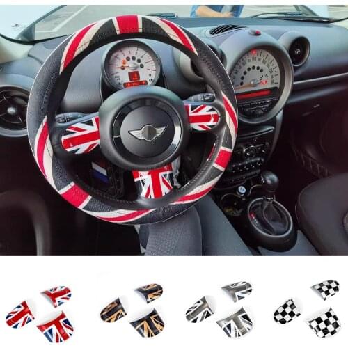 Union Jack For Mini Cooper S Steering Wheel Cover Interior Decoration Accessories Stickers For R55 R56 R57 R58 R59 R60 Clubman