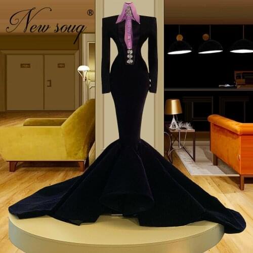 Black Mermaid Evening Dresses 2021 Arabic Beaded Pregnant Gown High Neck Women Prom Dress Celebrity Party Gowns Vestido De Festa
