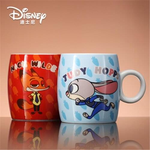 Disney Porcelain Mug Cute Childrens Mug with Lid Spoon Cartoon Mug Zootopia 300ml Water Cup