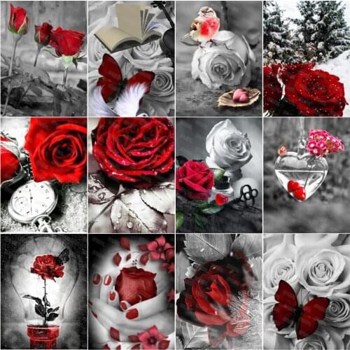 Diy Diamond Painting Black and White Style Simple Atmosphere Fashion Delicate Red Rose Light Luxury Decorative Painting