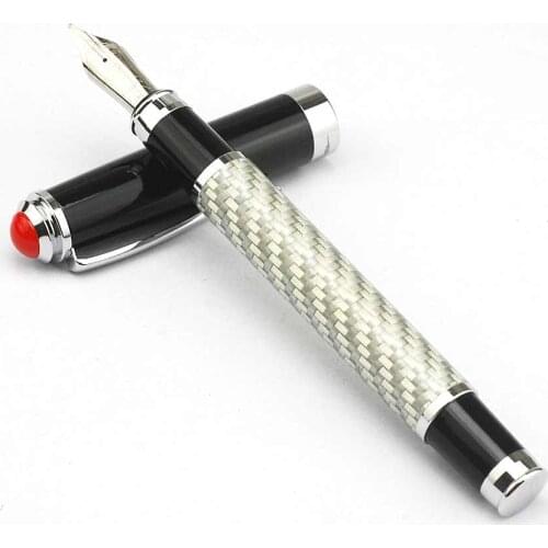 Fuliwen Metal Gray Carbon Fiber Mesh Pattern Fountain Pen Broad Nib 0.7mm Professional Stationery Supplies Writing Tool Gift