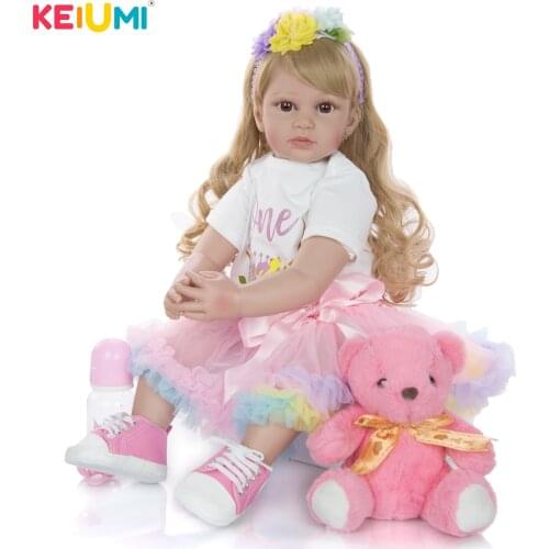 KEIUMI Cute 24 Inch As Princess Reborn Baby Doll Toys Vinyl Toddler Dolls Girl Gold Hair Birthday Gift Child Play House Toy