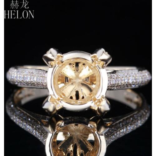 HELON 8-9mm Round Solid 10K Yellow Gold 0.4ct Natural Diamonds Semi Mount Engagement Wedding Fine Jewelry Ring Women Best Gift