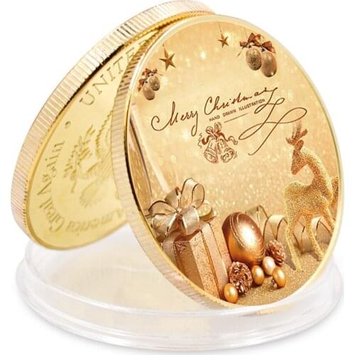 Creative Souvenir Gifts Gold Plated Lucky Coin Christmas Commemorative Round Coin Metal Crafts
