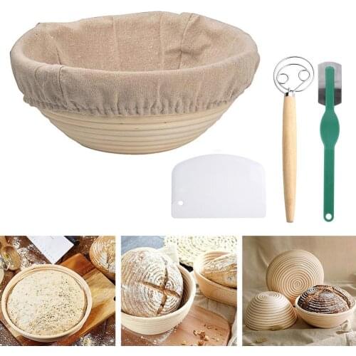 Round Rattan Bread Fermentation Basket Clothe Cover Scraper Cutter Bakeware Set Bread Fermentation Supply