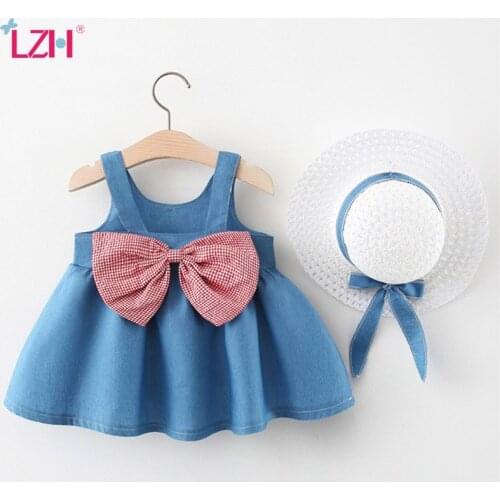 LZH Summer Dress 2021 Denim Vest Skirt For Kids Clothes Girls Dresses 1-3 Years Big Bow Newborn Baby Girls Clothing Sling Dress