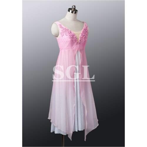 Adult Lyrical Dresses Girls Pink Chiffon Long Skirt With Paillette For Fairy Group Costumes Ballet Dance Wear AT1120