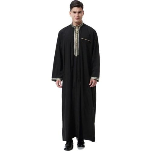 Fashion Men Robes Muslim Clothing Long Sleeve Embroidery Arab Dubai Indian Middle East Islamic Man Jubba Thobe Plus Size 3XL