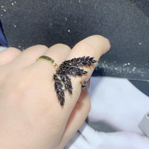 Fashion cubic zirconia big black open ring for women