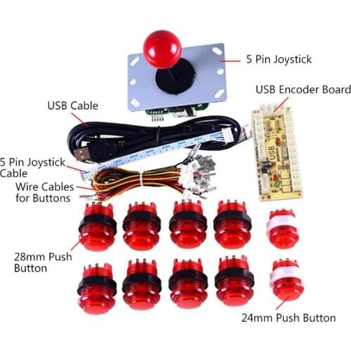 DIY Arcade Game Control Board Kit 2 Players Joystick Game Kits with 20 LED Arcade Buttons 2 Zero Delay USB Encoder