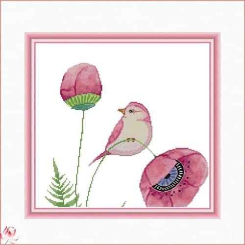 Birds And Pink Flowers Cross Stitch Kit DIY Animal Pattern Embroidery Kit 14CT 11CT Needlework Sewing Kit Home Deco Painting