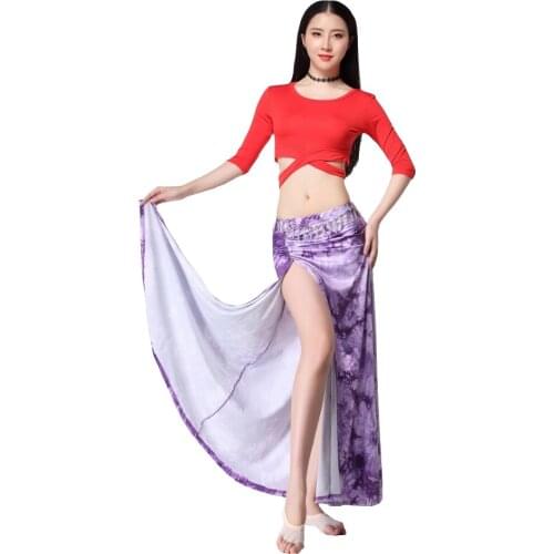 New Women Dance Clothing Class Wear Spandex Stretchy Colorful Tie-dye Spandex Belly Dance Costume Top Skirt Sexy