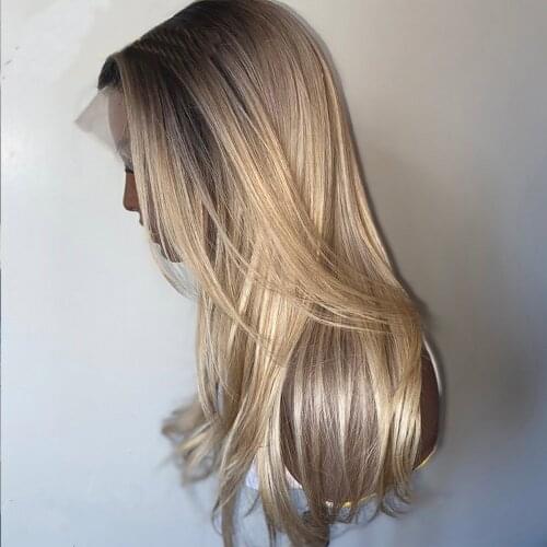 Ombre Color 4T613 Honey Blonde Long Wavy 13X4 Transparent Lace Front Human Hair Wigs For Black Women Bleach Knots Remy