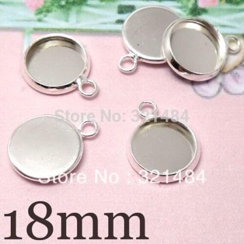 Wholesale Bulk 1000pcs Silver plated Transverse hole Earring Drop Bracelet Charm Pendant Base Blank 18mm Cap Cabochon Setting