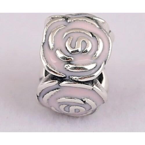 Original Pink Enamel Rose Flower Garden Beads Fit 925 Sterling Silver Bead Charm Bracelet Bangle DIY Jewelry