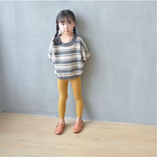 1-5T Spring Autumn Warm Striped Baby Girls Leggings Skinny Cotton Knitted Toddler Kids Pantyhose Solid Childrens Pants Trousers