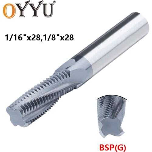 OYYU Tungsten Carbide Threading Mills BSP(G) 1/16"x28 1/8"x28 Full Tooth Milling Cutter Inch Cutting Thread Router Bit