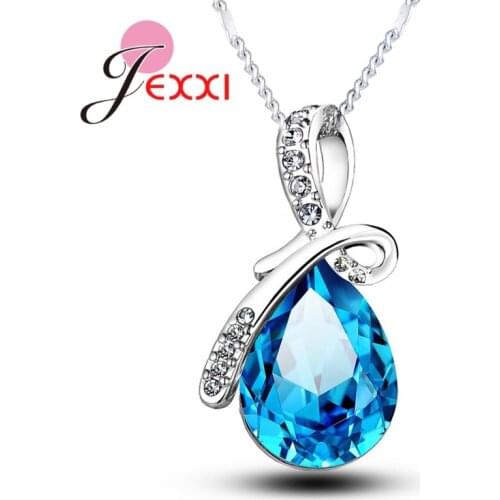 Good Quality Women Girls Fashion 925 Sterling Silver Waterdrop Pendant Colorful Cubic Zirconia Jewelry Accessory