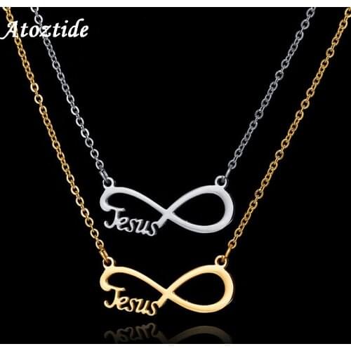 Atoztide Fashion Infinity Jesus Necklace For Women Stainless Steel Endless Forever Love Number 8 Chain Necklace Friendship Gift