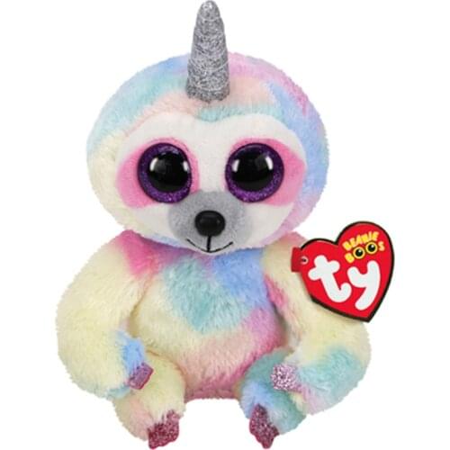 New 6 ‘’15cm Ty Beanie Stuffed Plush Animals Doll Cooper The Color Sloth with Horns Collectible Big Eyes Soft Toys Boy Girl Gift