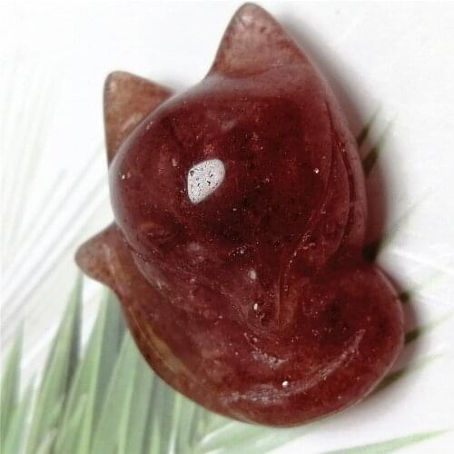 Rare Pretty Natural Red Crystal 1 Tail Fox Hand Made Carved Crystal Fashion Jewelry Animal Figurine Gifts