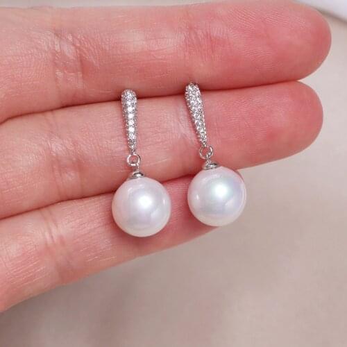 New Fashion AAA+ Zircon Crystal Dangle Earring Classic Elegant White Pearl Drop Earrings For Women Wedding Pearl Jewelry Gifts