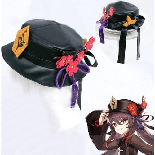 Genshin Impact Hu Tao Cosplay Hat PU Cap Headwear Halloween Costume Prop