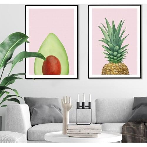 Scandinavian Style Avocado Pineapple Poster Canvas Painting Fruit Girl Wall Pictures for Living Room Nordic Decoration Home Art